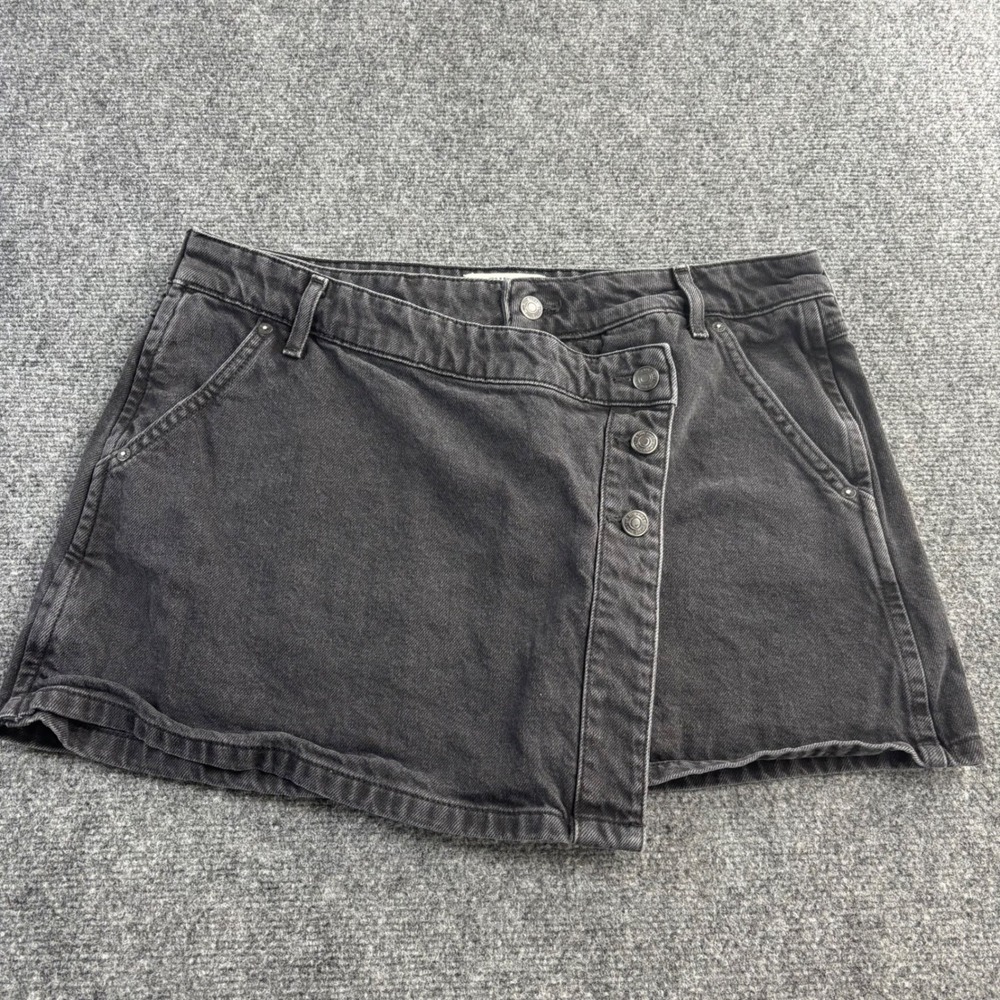 We The Free Wynne Denim Skirt Womens 32 Washed Black Asymmetrical Wrap Mini